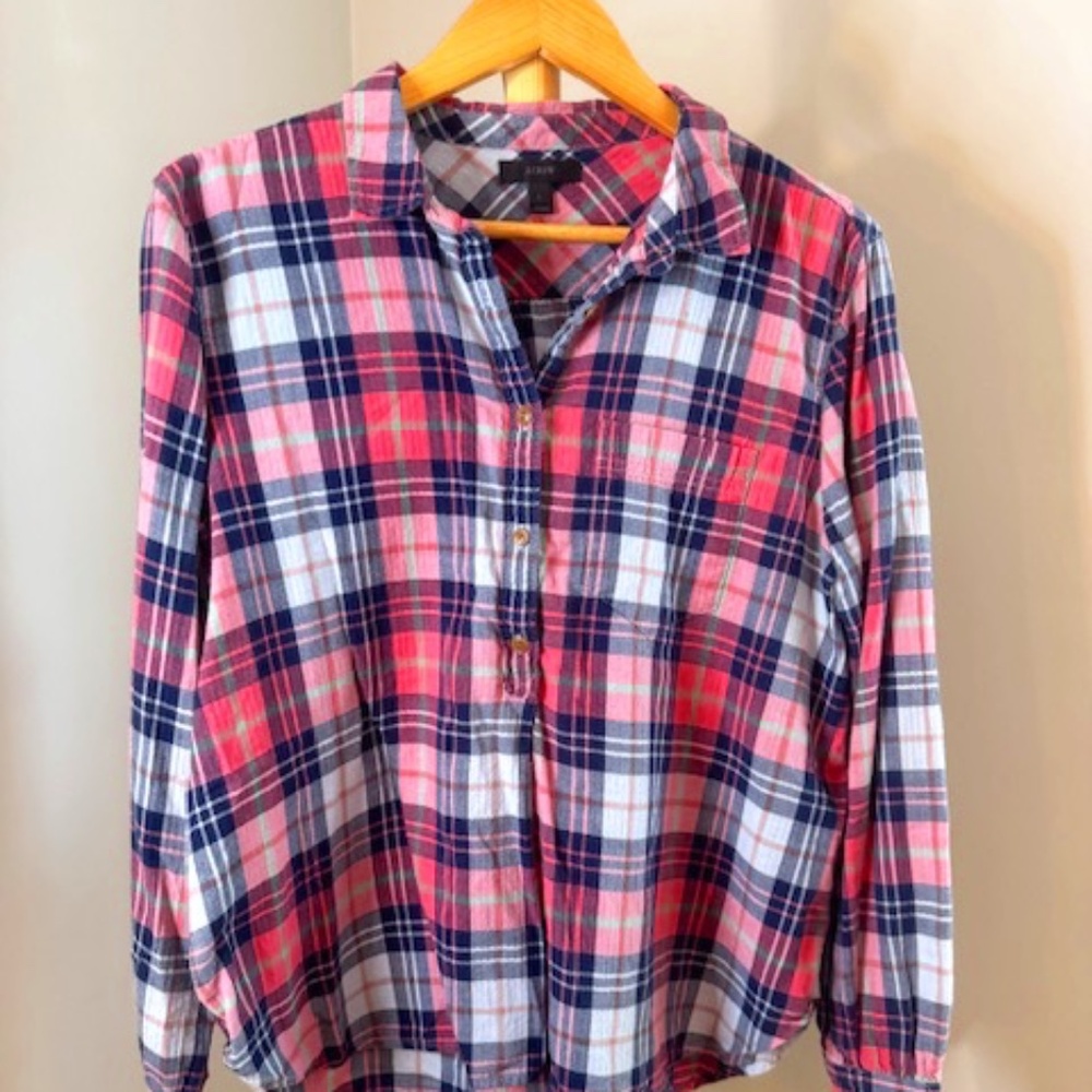 J Crew flannel pop-over top, Size L